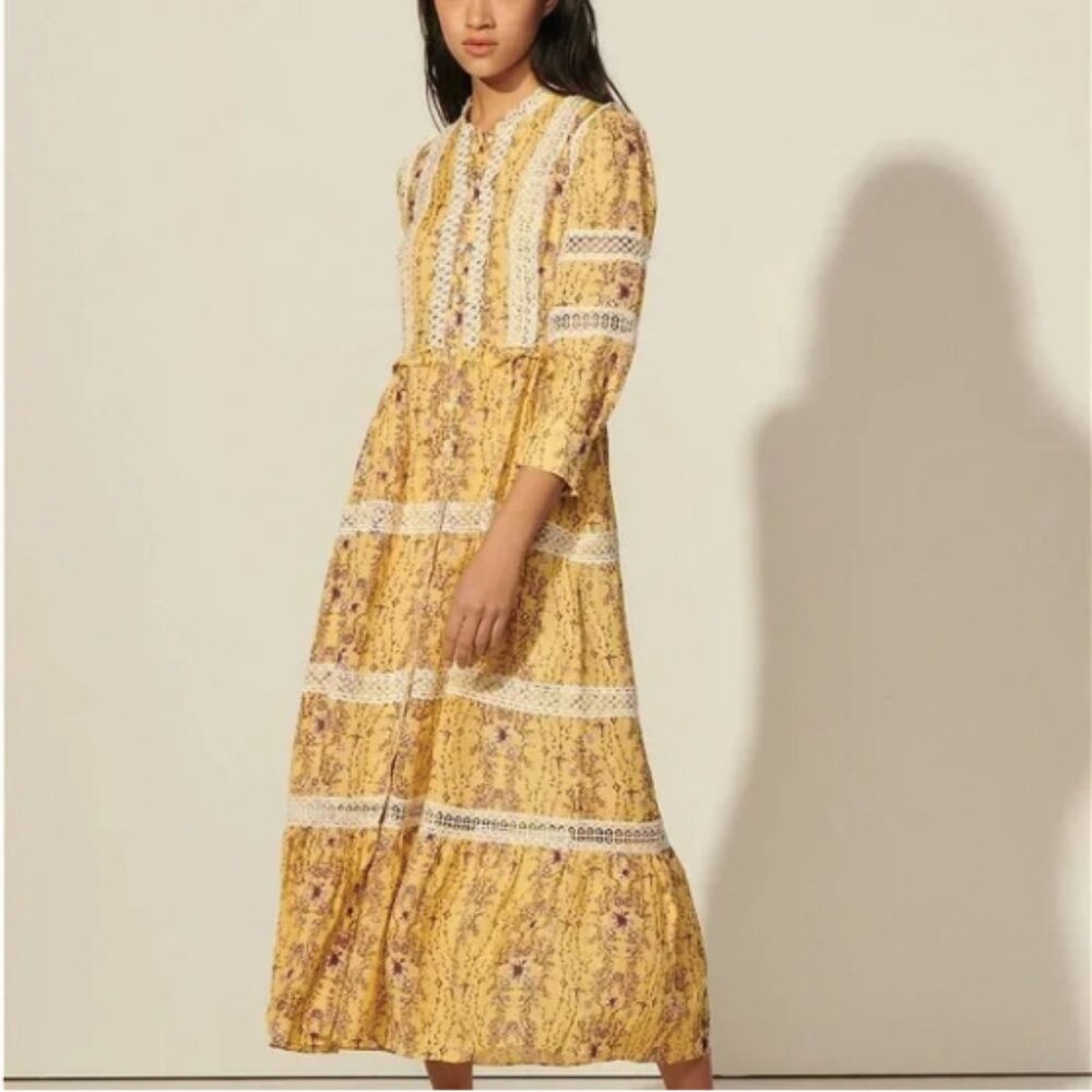 Sandro floral maxi dress with lace trim - Picture 5 of 9